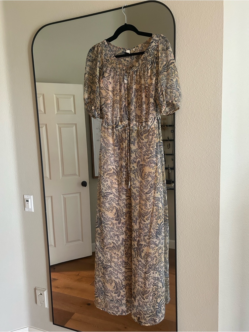 Anthropologie- Konrad and Joseph Silk Cream and Blue Maxi Dress with Slip